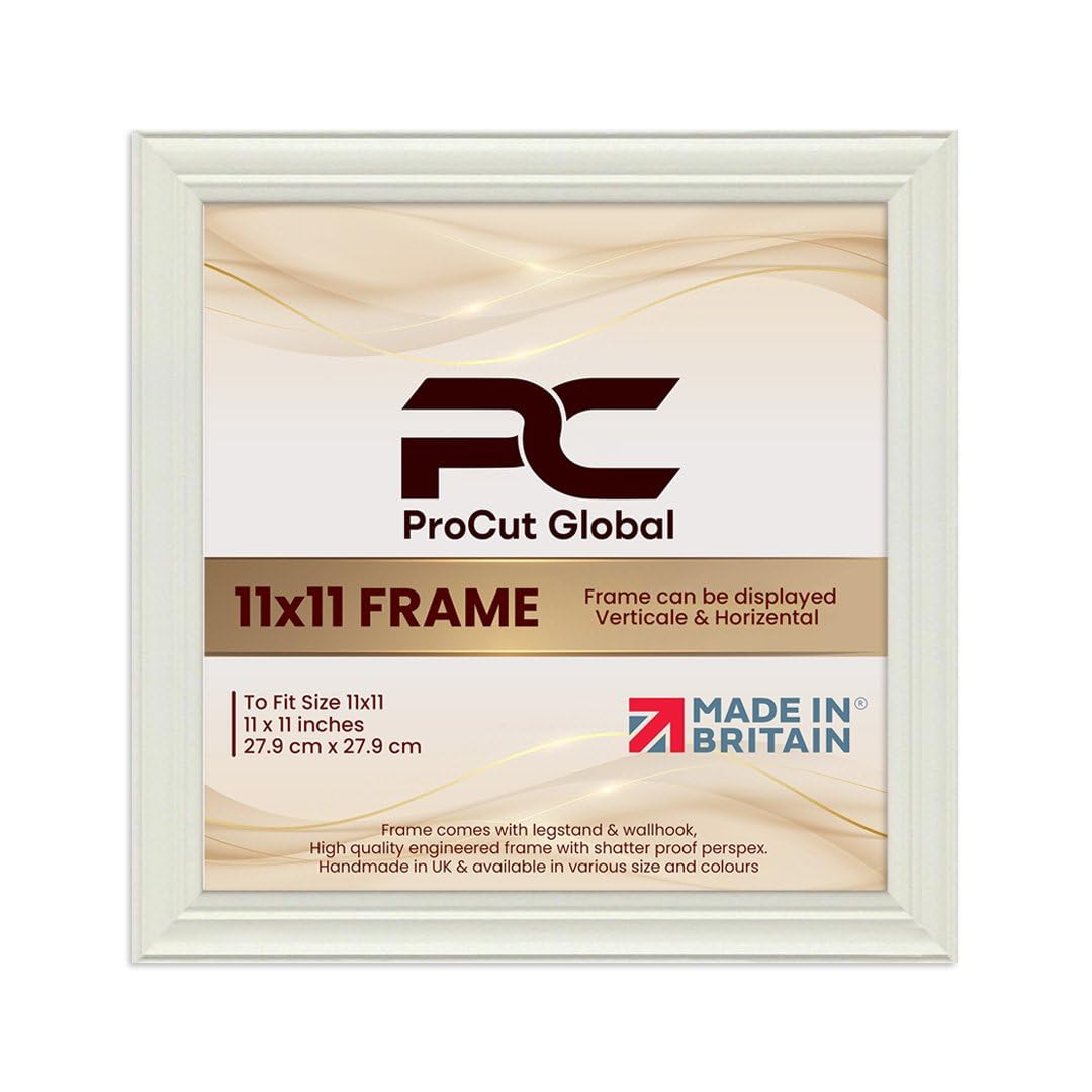 Procut Global 11X11 White Picture Frames - Classic Wooden Photo Frame with Shatterproof Perspex for Wall or Tabletop - Perfect for Posters, Certificates & Prints - Sizes & Colors Available
