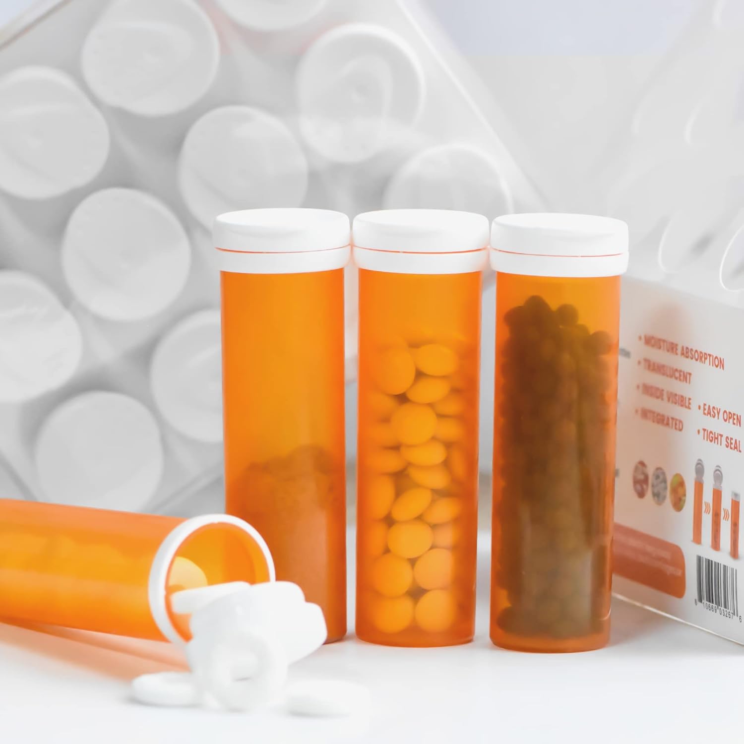 Wisesorb Pill Bottle with Desiccant Cap, Medicine Bottle, Pill Bottles Empty with Caps, Empty Pill Bottles (11 Dram, 36 Pack)