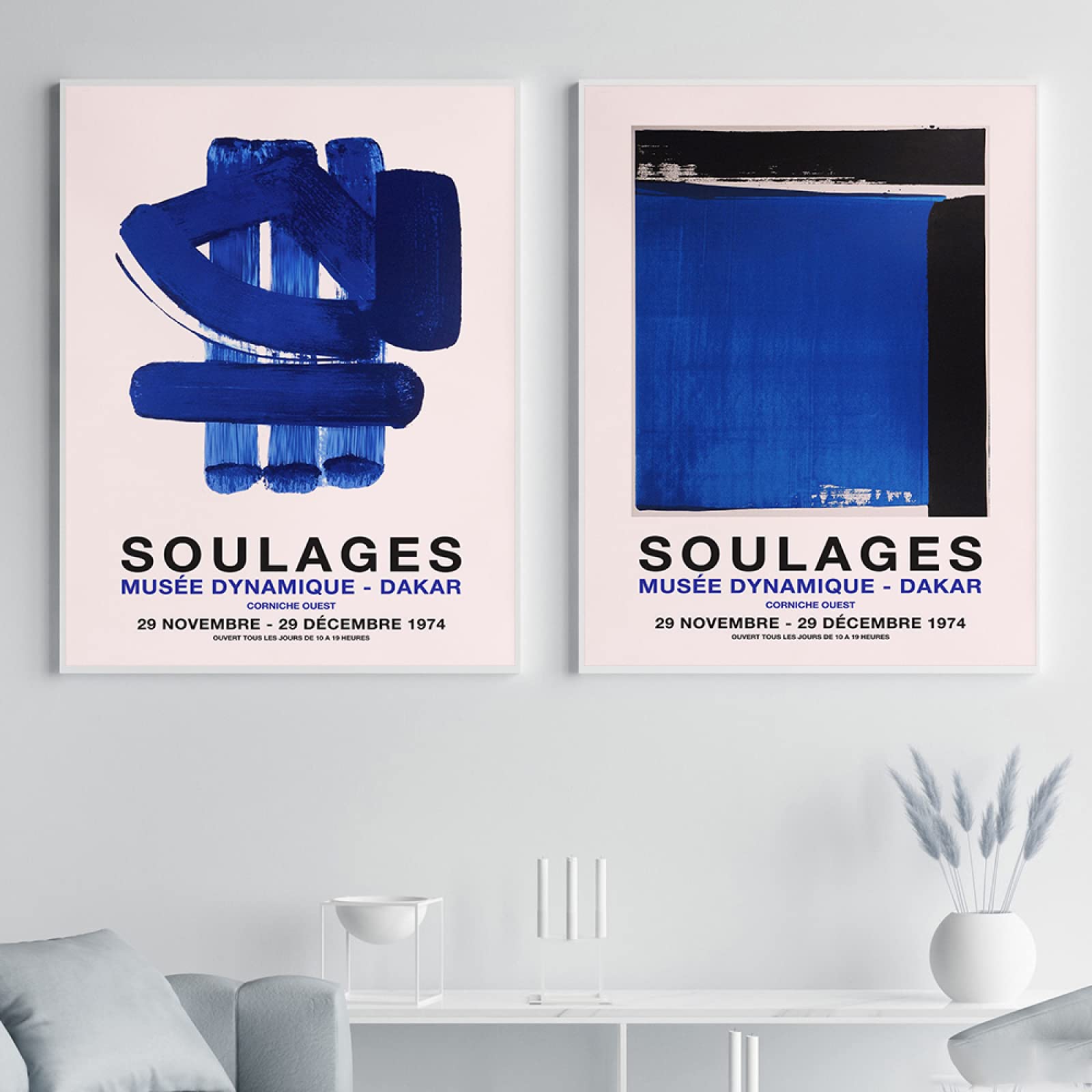 Pierre Soulages affiche vintage bleu 50x70cm, poster abstrait pour salon