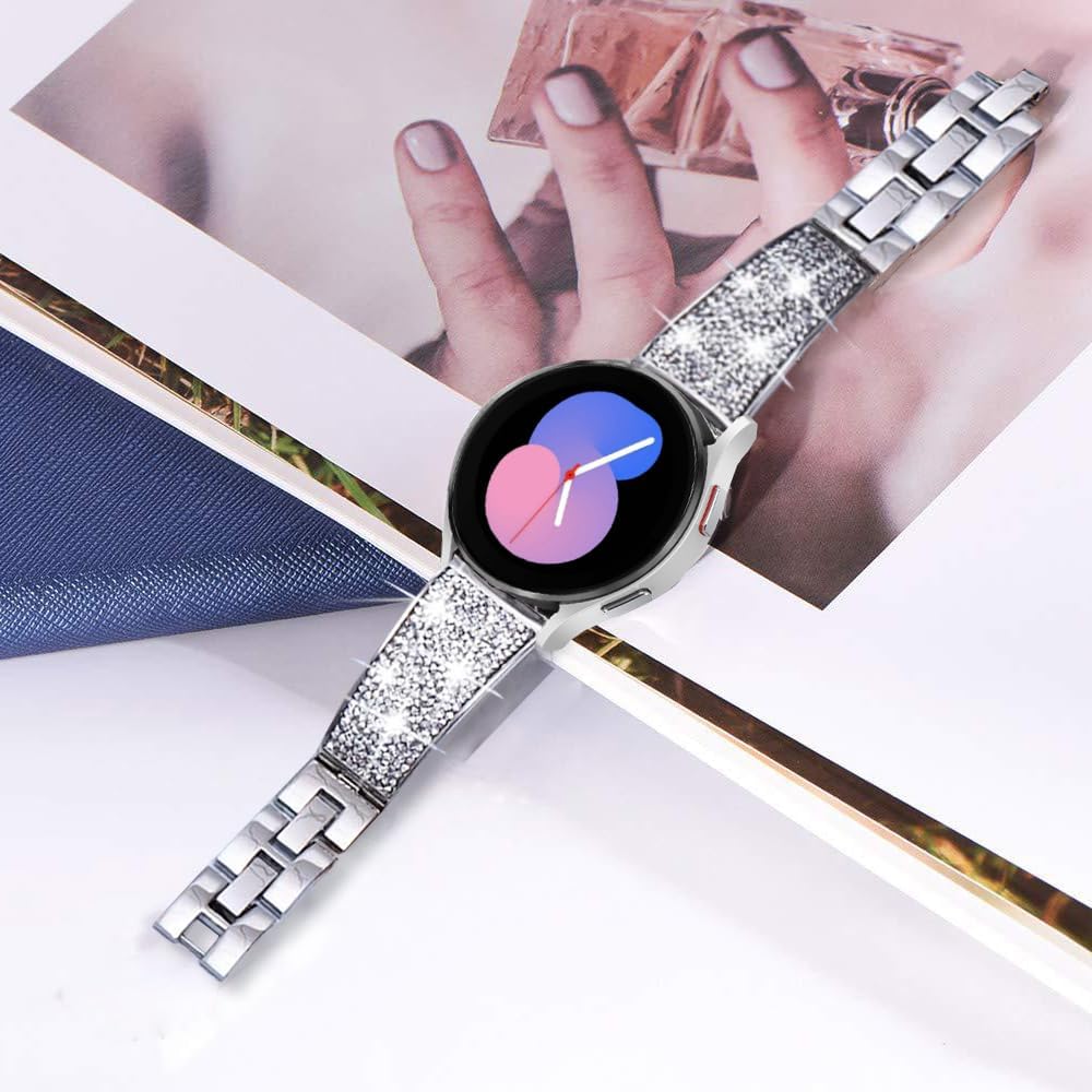 Bands Compatible with Samsung Galaxy Watch 7 / FE / 6/6 Classic / 5/5 Pro / 4/4 Classic / 3 41mm, 20mm Slim Bling Diamond Metal Bracelet for Huawei GT3 42mm / GT2 42mm Women Men, Black - Image 3