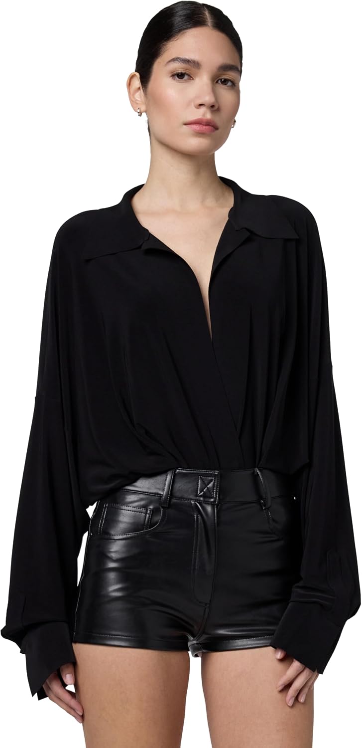 Norma Kamali Women's Super Oversized Boyfriend Nk Shirt Bodysuit