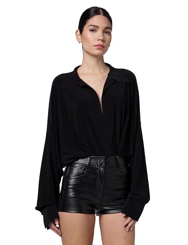 NORMA KAMALI Super Oversized Boyfriend NK Shirt Bodysuit, Black, S by Norma Kamali - Used condition - US$204.93