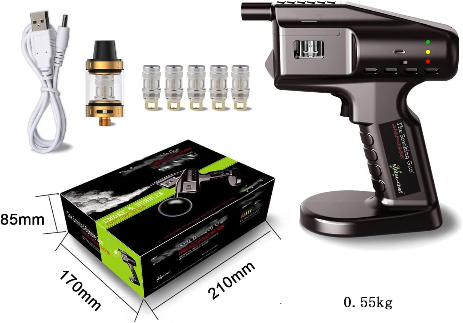 NOALED Kitchen Portable Smoker Smoke Gun, USB Cocktail Gun Bubble Smoking Gun Smoker Machine, Handheld Cold Smoking Smoker for Making Bubbles and Smoke, for Classy Smoke, Infused Cocktails, Wine