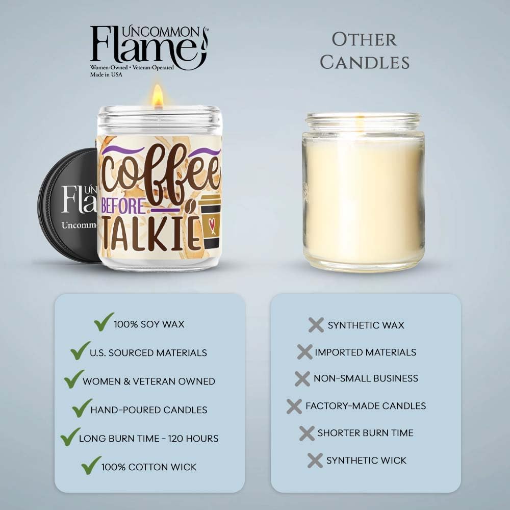100% Handmade Non-toxic Soy Wax Candle, Warm Sweet Scent, 120hr Burn, Soot Free, Cotton Wick, 16 oz - Gift for Coffee Lovers (Coffee Before Talkie, Cinnamon Vanilla)