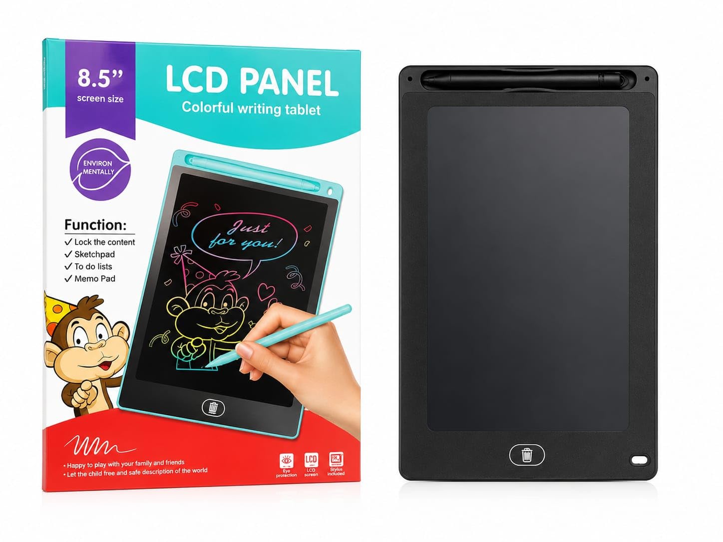 LCD Writing Tablet for Kids, 8.5 Inch Colourful Screen, Sketchpad with Stylus, Screen Lock, One Click Erase-image-49