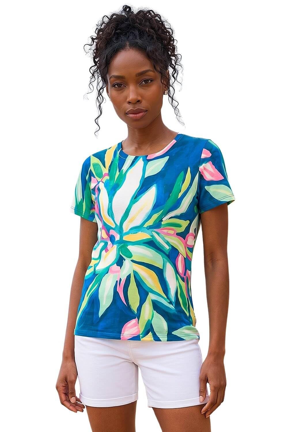 Roman Women's Multicolor Floral Print Stretch Top | Size: 10
