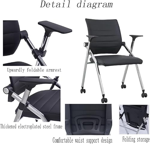 Miniatura 5 de Silla de oficina plegable, silla de oficina plegable con ruedas, sillas de entrenamiento de conferencias de cuero, respaldo, sillas de oficina
