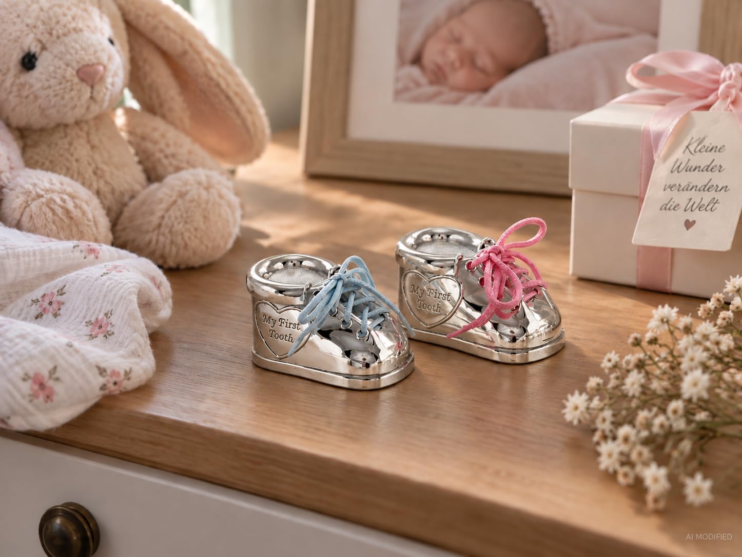 Lot de 2 boîtes à dents et boîtes à boucles pour bébé - Plaqué argent