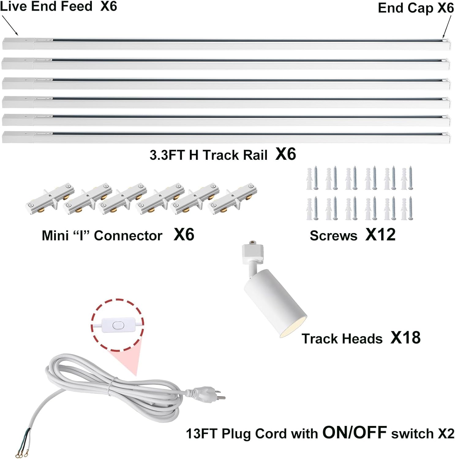 Plug in Track Lighting with Power Cord, 18-Light GU10 Track Lighting Kit with 13FT H Type Track Lighting Rails, Modern Kitchen LED Track Lighting Fixtures Ceiling Spot Light, White (No Bulbs)