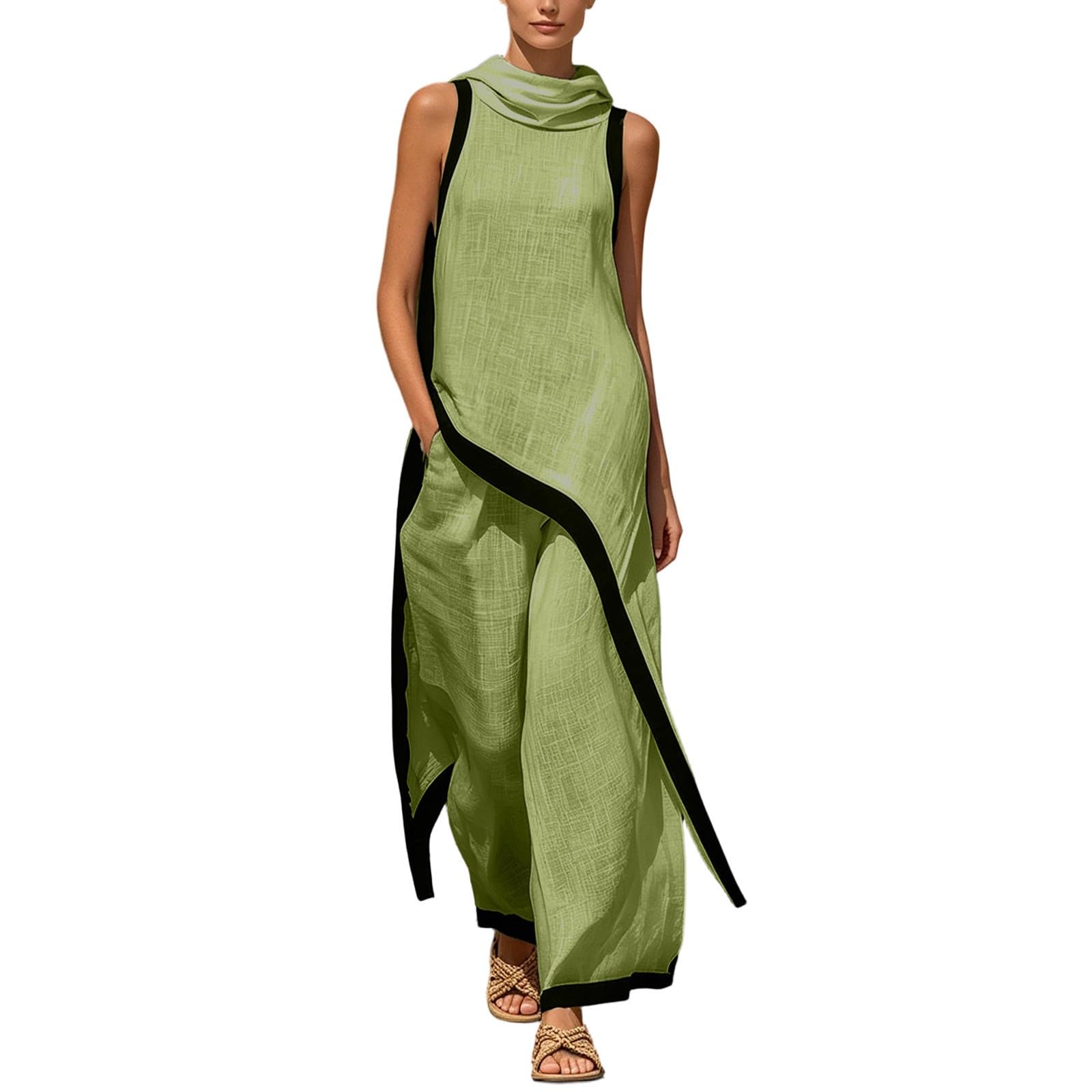 Completo Donna - Coordinato Donna Pantalone E Top Cerimonia Completo Elegante E Casual con con Cappuccio Asimmetrico E Pantaloni a Gamba Larga Alternativa alla Tuta Intera
