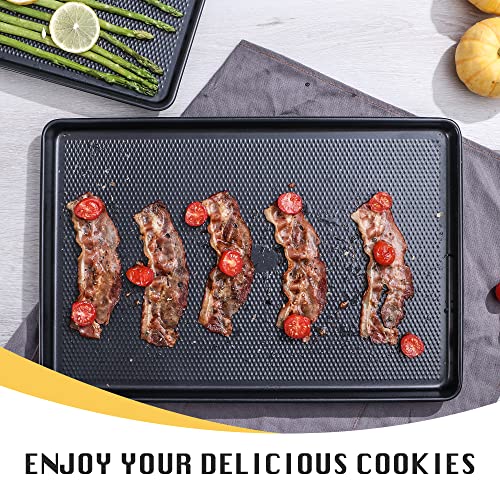 Cookie Sheets For Baking Nonstick - Hongbake Baking Sheet Pan Set Of 3, Half/Quarter/Jelly Roll Pan For Oven With Diamond Texture Pattern, 57% Thicker Carbon Steel Cookie Trays, Dark Grey #TOP2