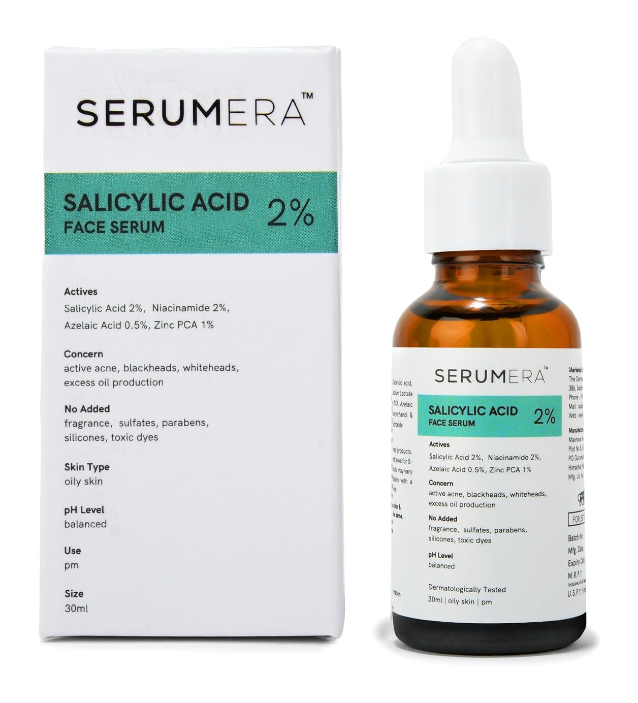 Serumera 2% Salicylic Acid Anti Acne Face Serum | For Active Acne, Blackheads, Whiteheads, Excess Oil Production | Oily Skin Type | 30 ml