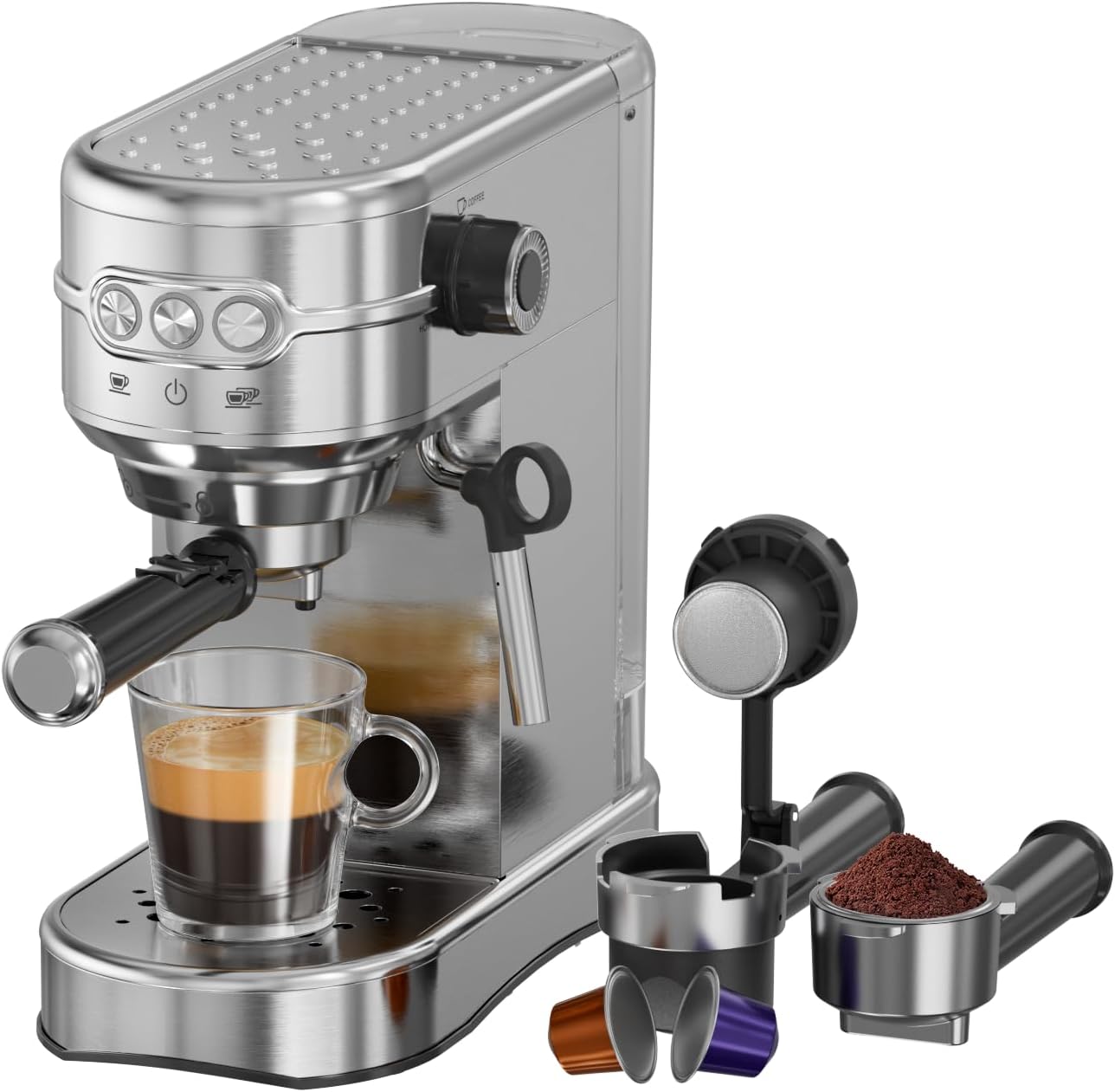 Macchina per caffè espresso - Macchina per caffè 20bar con bacchetta a vapore schiumogena: compatibile 1450W per capsule originali e macinate per caffè espresso monoservitore con serbatoio dell'acqua rimovibile da 35 once per latte, cucina
