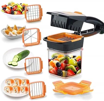 Praxon Stainless Steel & Plastic Vegetables Chopper Shredder Grater Slicer Cutter | 5 in 1 Manual Chopper for Easy and Fast Cutting of Vegetables, Fruit and Potatoes, Kitchen Cutting Tools