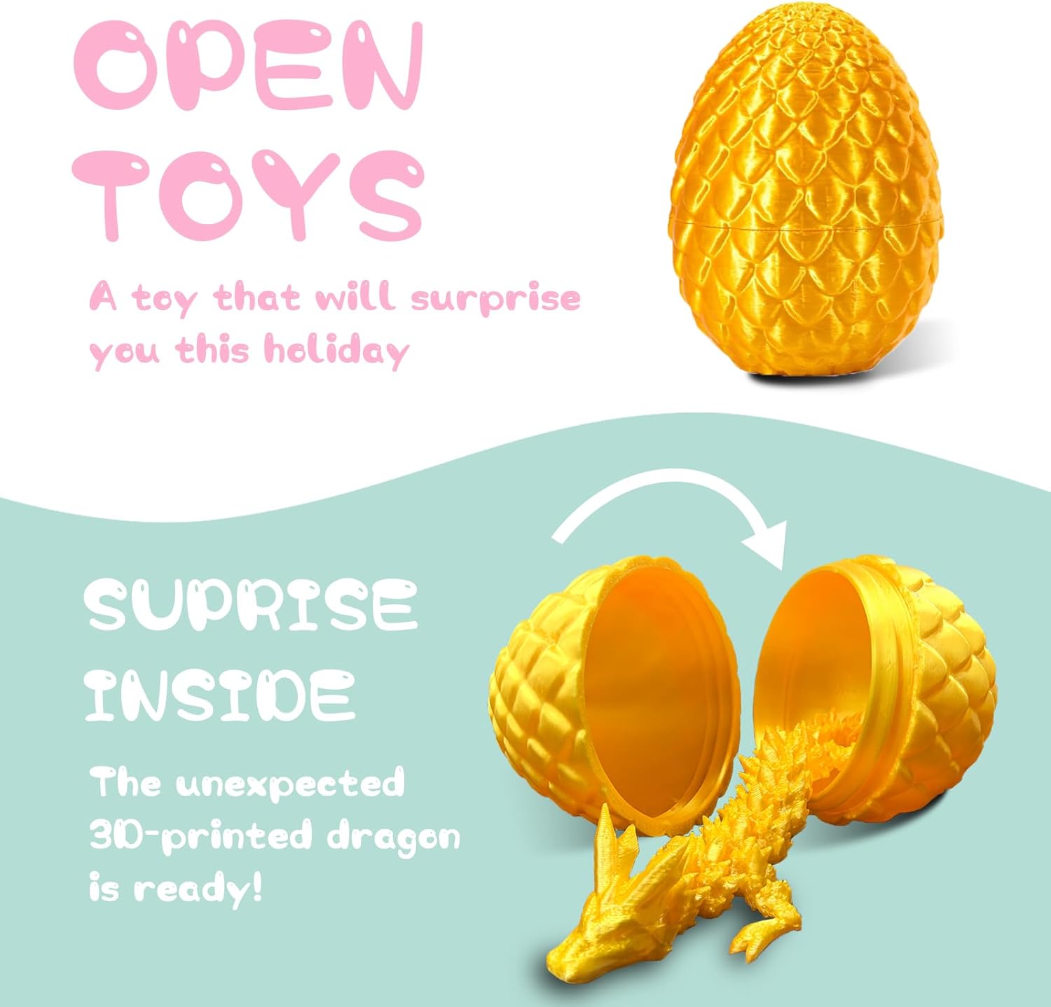 3D Printed Dragon Eggs, Easter Basket Stuffers Mystery Crystal Dragon Egg with Dragon Inside, Fantasy Tabletop Decor, 3D Printed Gift Toy (Candy)
