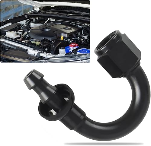 Miniatura 4 de Accesorio de extremo de manguera giratoria para línea de combustible trenzada de aluminio negro de goma con bloqueo de empuje giratorio (AN4, negro,