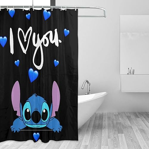 Lsenhu Bonita cortina de ducha de dibujos animados, regalo para decoración de baño, juego de cortina de ducha de tela impermeable con ganchos, 72 x