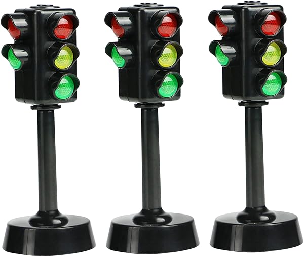 Feux de Circulation LED pour Enfants 3 pièces, Mini Panneaux de signalisation routière avec Son klaxon, Panneaux d'arrêt pour éducation précoce, Feux Circulation/4, 7 Pouces - 1