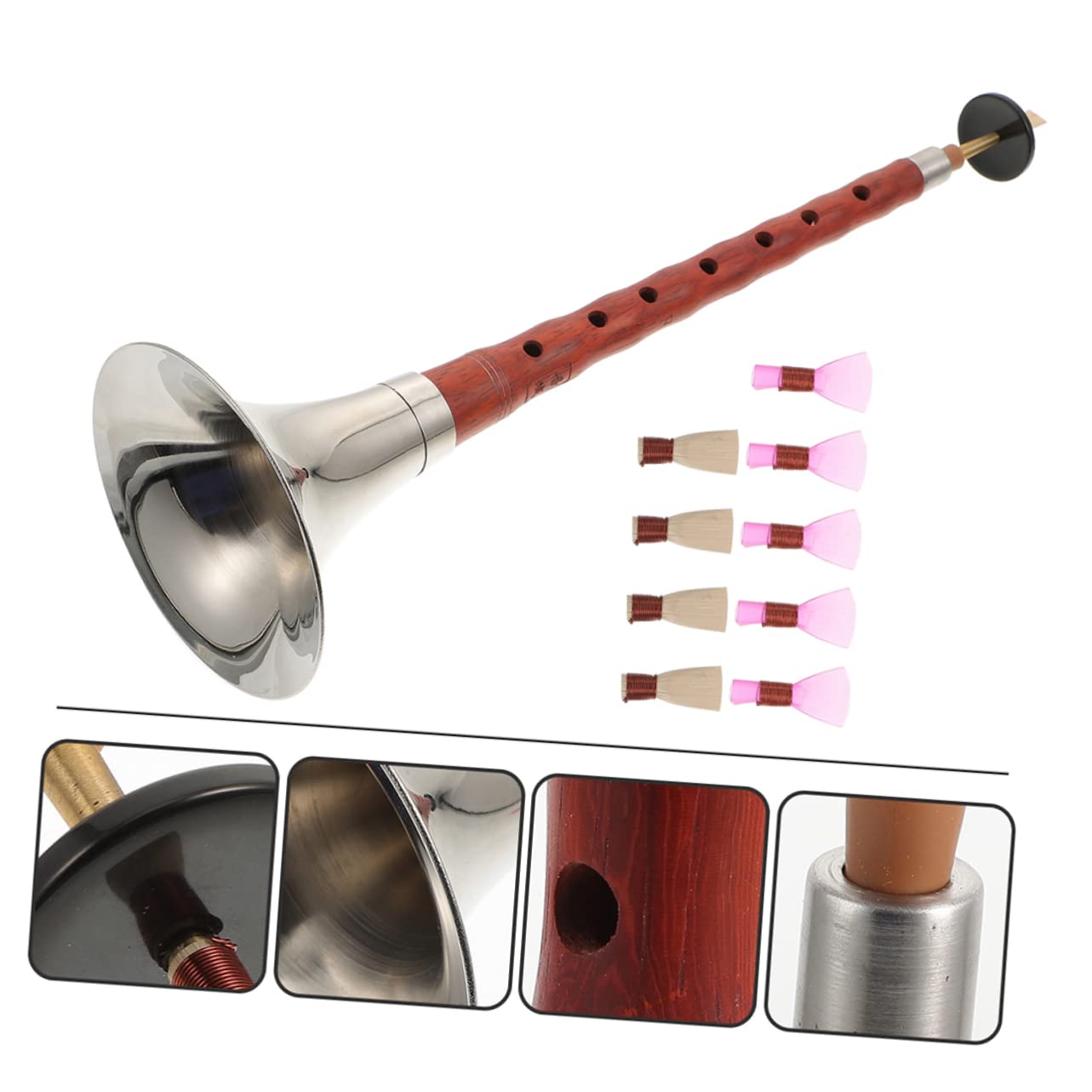 ifundom Suona Profesional China de Palo de Rosa Rojo en Tono, Instrumento Musical Étnico Tradicional para Principiantes, Lengüeta de Plástico, Fácil de Transportar y Color Aleatorio