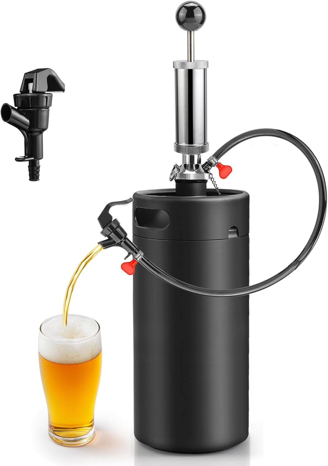 MRbrew 128oz Mini Keg Growler with Hand Keg Pump Portable Keg Tap Growler Tap System for Draft Beer Dispenser Stainless Steel Home Mini Kegerator Brewing Party Picnic