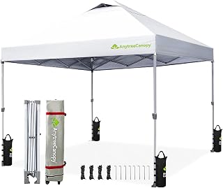 Anytee-10x10 Pop Up Canopy Tent, Easy Up Waterproof Outdoor Canopy with Wheeled Bag, Sun Shade for Patio, Backyard, Parties, Camping-White Ventilated