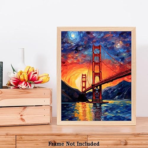 Miniatura 7 de Bestbuddy Pet 8X10 Noche estrellada sin marco Puente Golden Gate San Francisco Landmark California Tourist World Tour Familiar Pintura al óleo