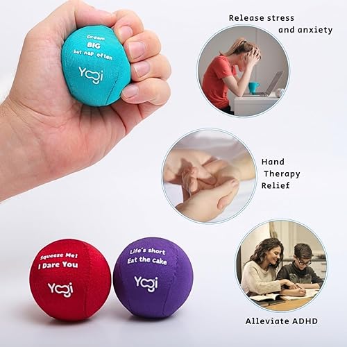 Miniatura 6 de Yogi Stress Ball with Finger Grip Strap  Squeeze Ball for Anxiety Relief & Hand Therapy  Grip Strength Trainer for Adults & Kids, Fidget Toy for