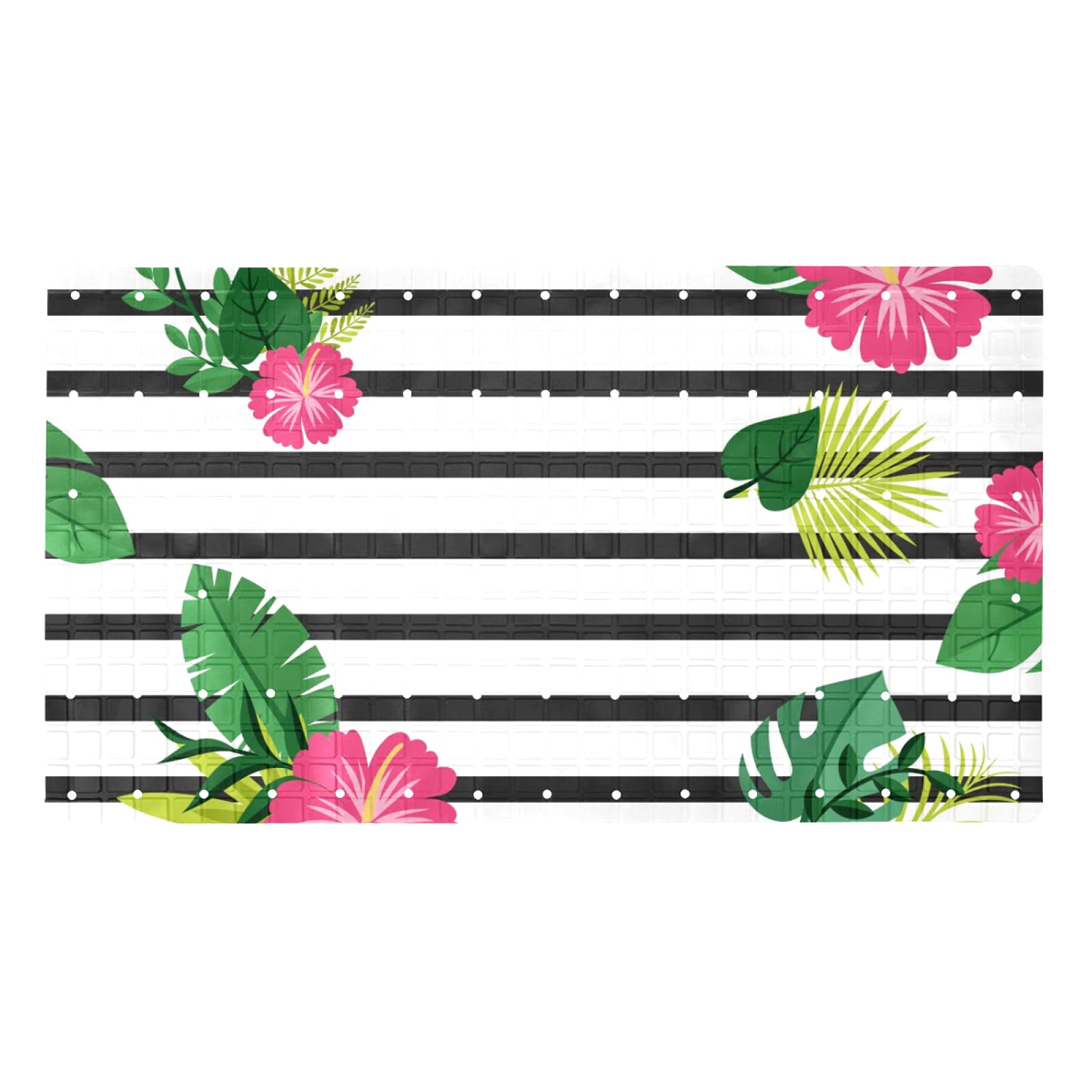 Tapis de bain antidérapant noir Rsoy à rayures tropicales
