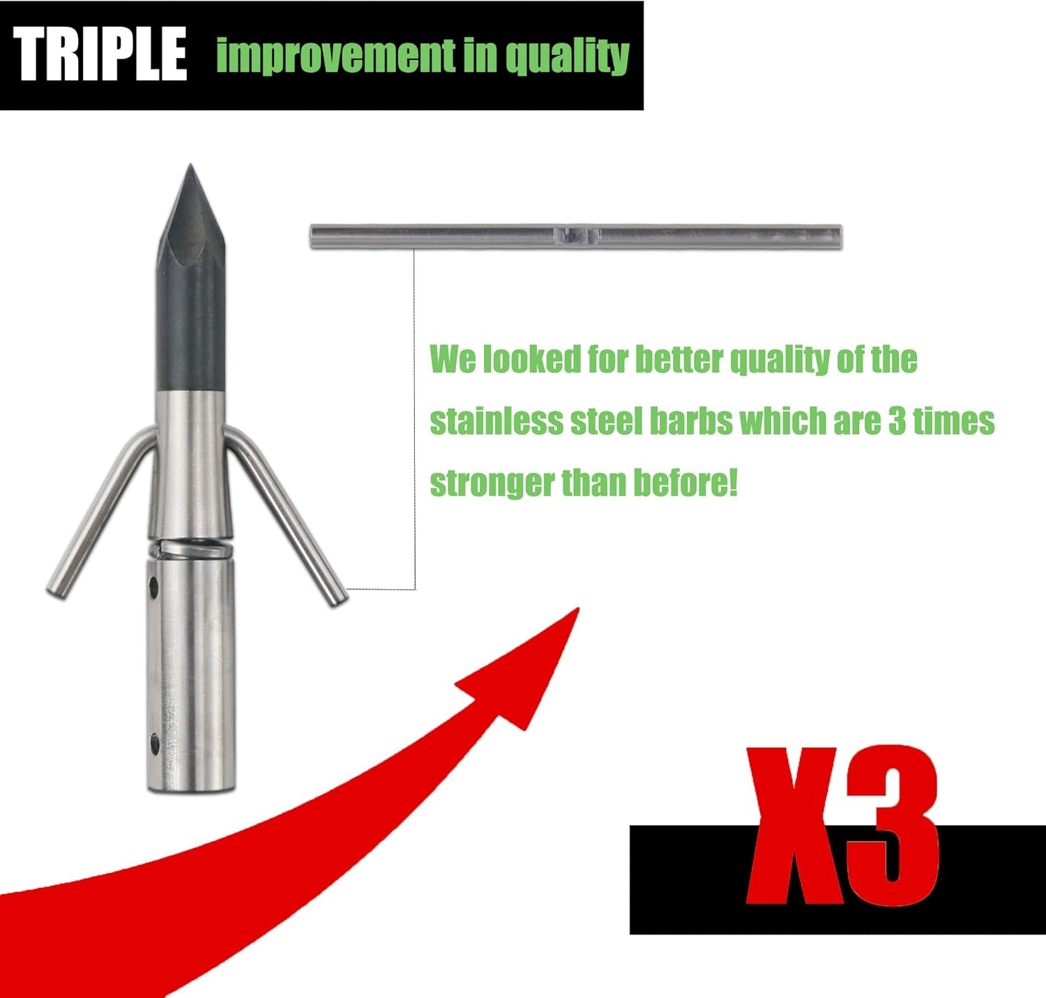 34inch Bowfishing Arrows Solid Fiberglass Shaft with Broadhead for Compound Bow and Recurve Bow Fishing Arrow Archery and Hunting (Pack of 6)
