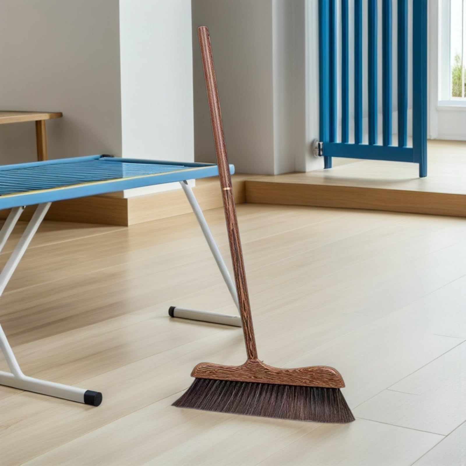 Escoba de Madera de Cerdas Suaves Mango Largo para Limpieza de Suelos Exteriores, Escobón Multiusos Adecuado para Patios y Terrazas