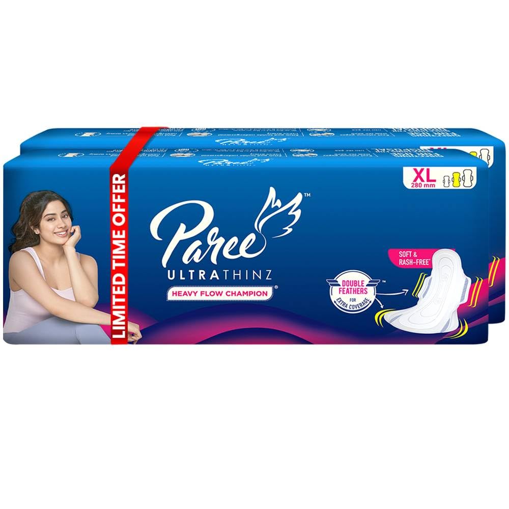 Paree Ultra Thinz XL 60 Soft Pads(Combo Pack)|2X Advanced Absorption|Soft & Rash-Free Comfort|4 Wings for Extra Coverage|Heavy Flow Champions Sanitary Pads for Women | Disposable Wrapper (B08KRJ63WX) Amazon Price History, Amazon Price Tracker