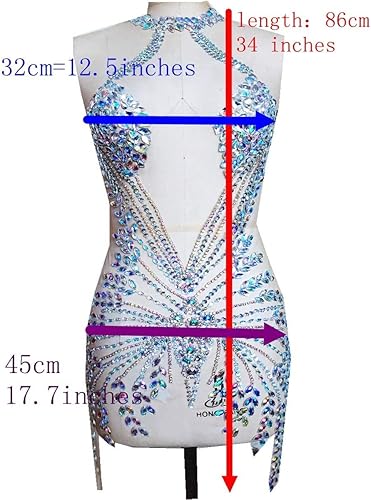 Miniatura 10 de Nuevos parches de cuerpo completo hechos a mano apliques de diamantes de imitación en red nude Clear AB Color Crystal Stone Beads para vestido (AB)