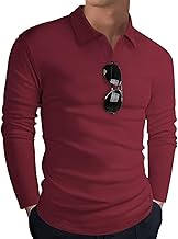 HMIYA Polo Shirt Men's Long Sleeve Cotton Long Sleeve Sweatshirt V-Neck Casual T-Shirts