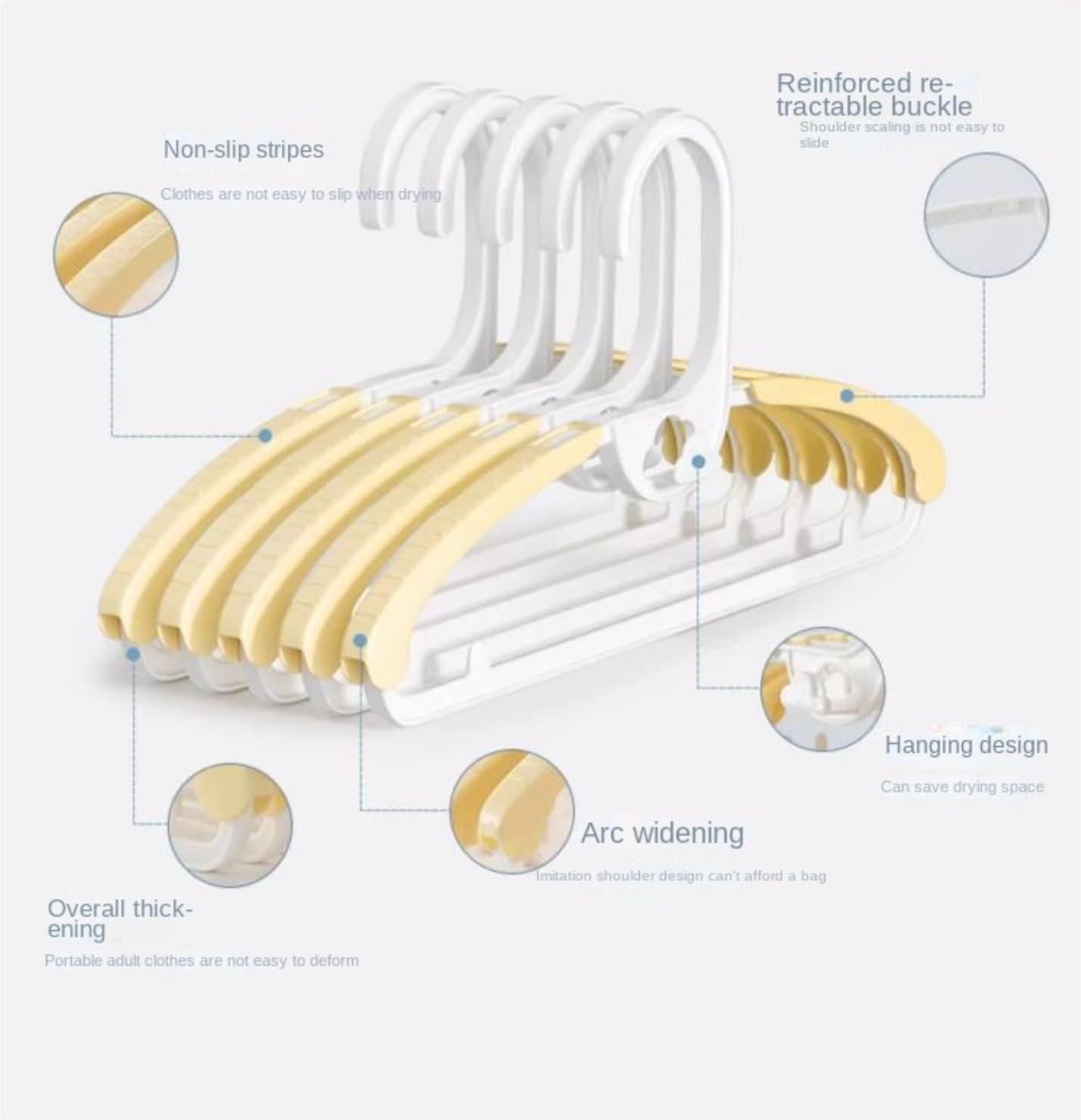 Cintres pour Pantalon Cintre À Vêtements Supports Flexibles en Plastique Affichage Cintres Manteaux Organisateur Gain De Place Rangement Vêtements(Yellow,30pcs)