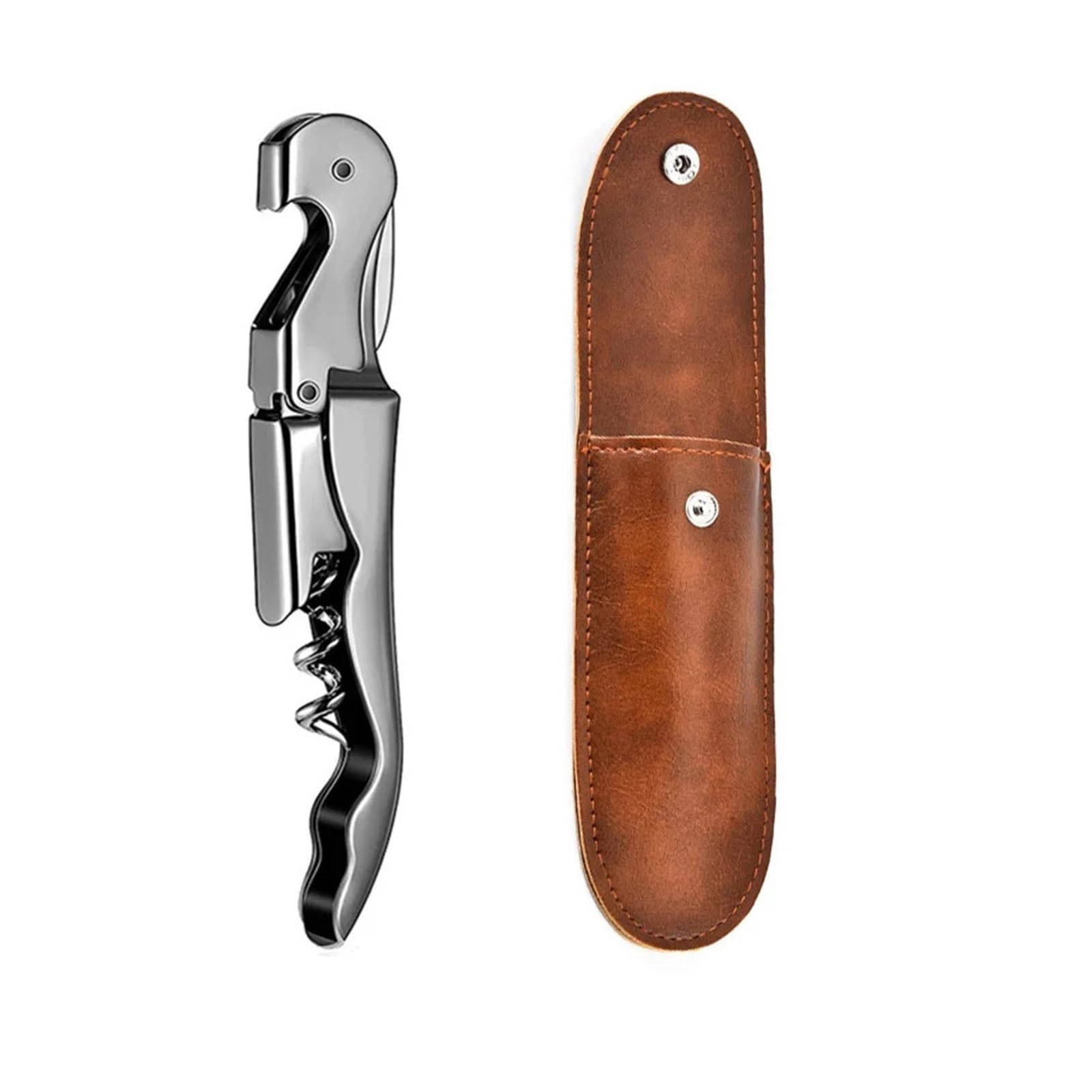 Weinflaschen-Korkenzieheröffner aus Edelstahl mit Doppelscharnier | Zweistufige Scharnierstruktur for arbeitssparendes Herausziehen des Korkens(1 pcs black set-2)