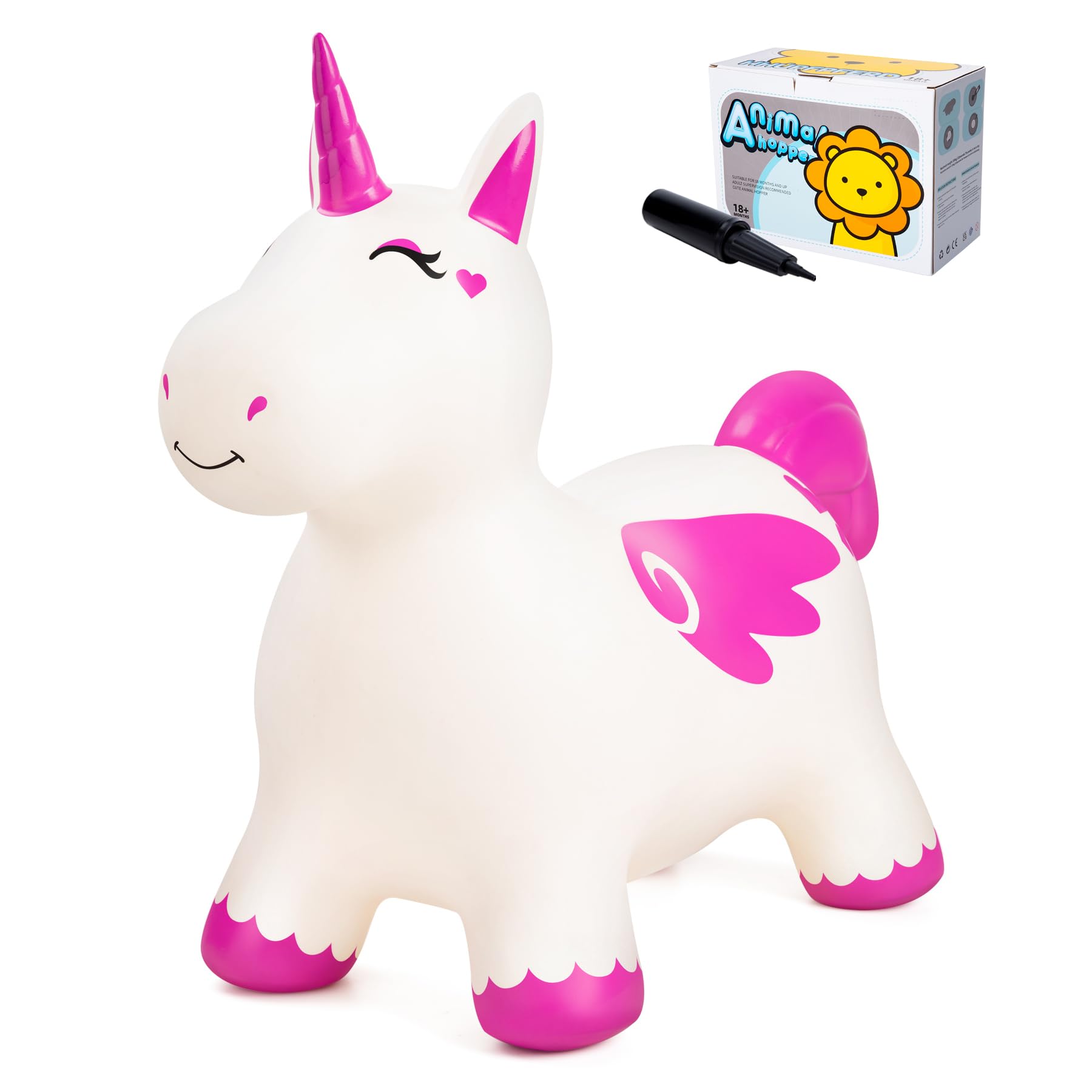 Vastoy Animal Hopper for Kids 2-6 Years, Bouncy Unicorn, Ride-On Toy with Hand Pump