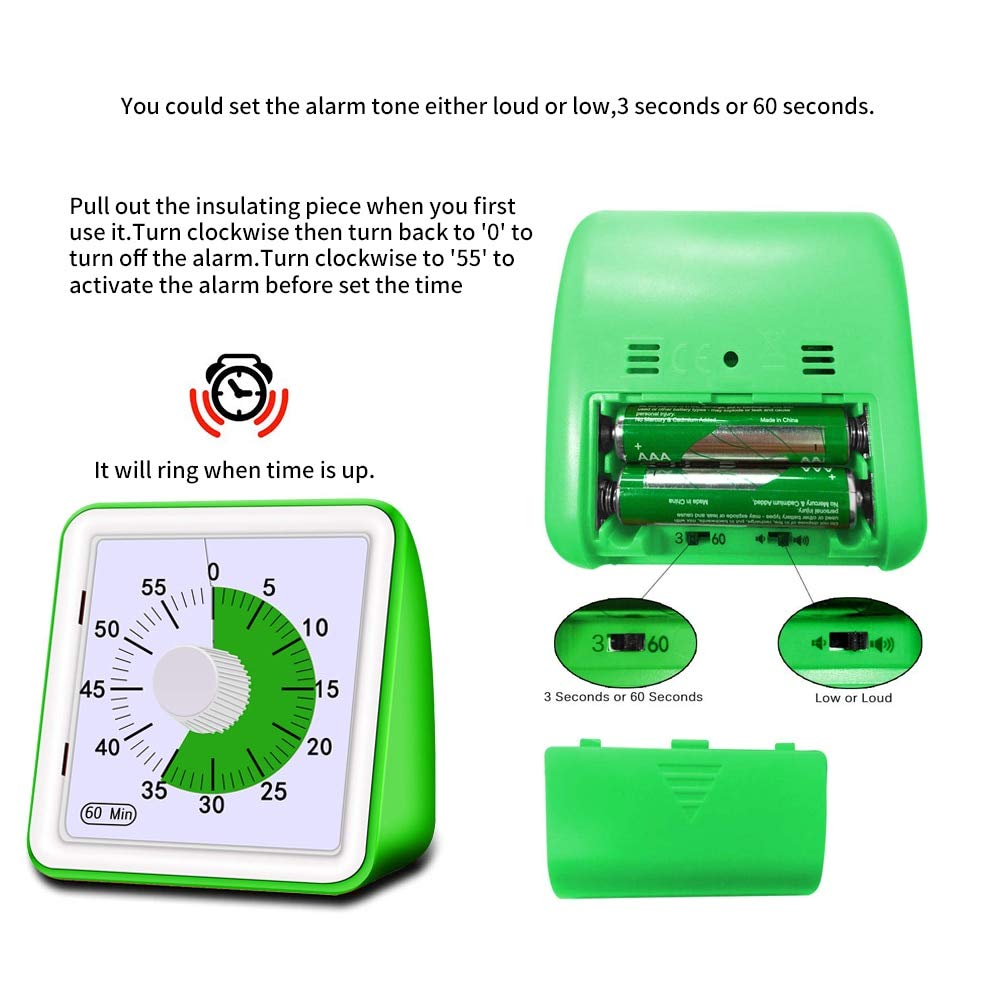timer visivo di 60 minuti, Timer da scrittura e studi per bambini e insegnanti, Cucina, Palestra, Tempo ADHD (Verde