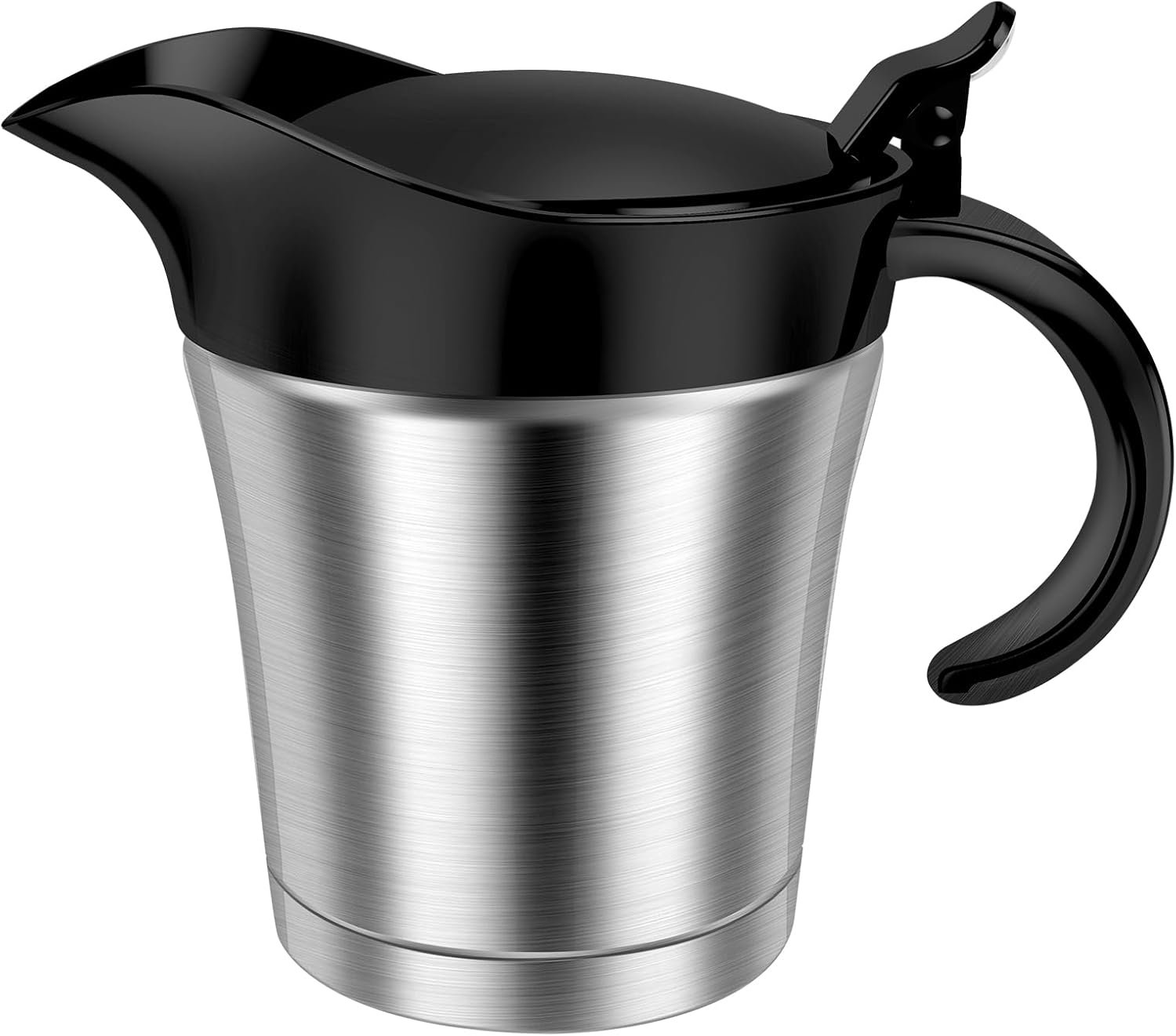 Double Insulated Gravy Boat, 450ml/15.2oz Gravy Jug with Hinged Lid, Stainless Steel Portable Gravy Warmer Pitcher for Family Dinner, Thanksgiving, Christmas, Birthday Party (Black)