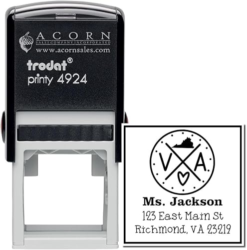Miniatura 413 de Texas State Love - Sello de dirección cuadrado, uso con almohadilla de sellos, sello de correo de Texas, tamaño 1-5/8 pulgadas Manija