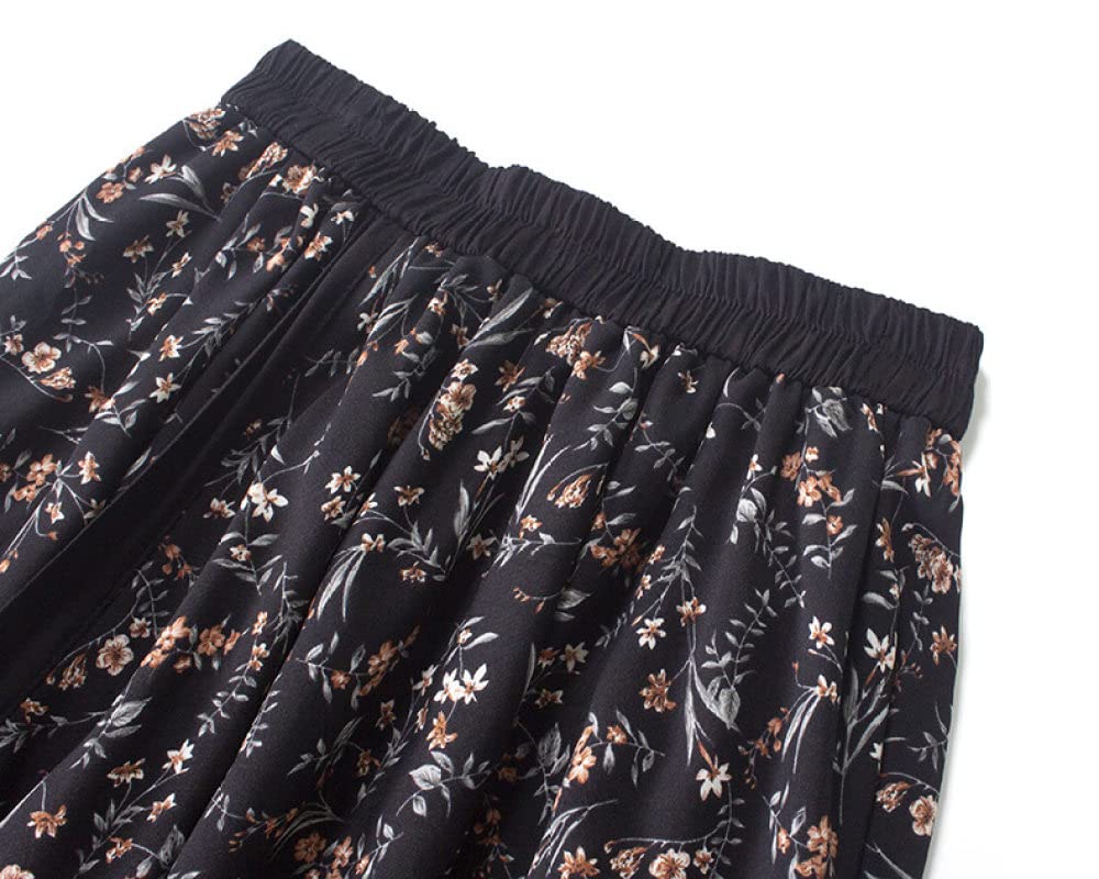 Faldas De Invierno para Mujer, Falda Floral Irregular Design Sense Faldas De Invierno Negras Cintura Elástica Falda Midi De Talle Alto Faldas Plisadas para Muje(Black)
