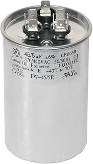 PowerWell 45+5 MFD 45/5 uf 370 or 440 Volt Dual Run Round Capacitor PW-45/5/R for Condenser Straight Cool or Heat Pump Air Conditioner - Guaranteed to Last 5 Years