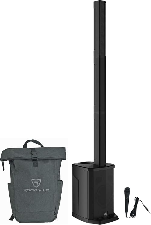 Audiosavings Bundle: WPX-2000 1200 Watt DJ/PA Powered Line Array Speaker w/ 8 Subwoofer+Mic Bundle with Free Rockville RPAK Charcoal Stylish Durable Backpack Bag w/Padded Laptop Pocket (2 Items)