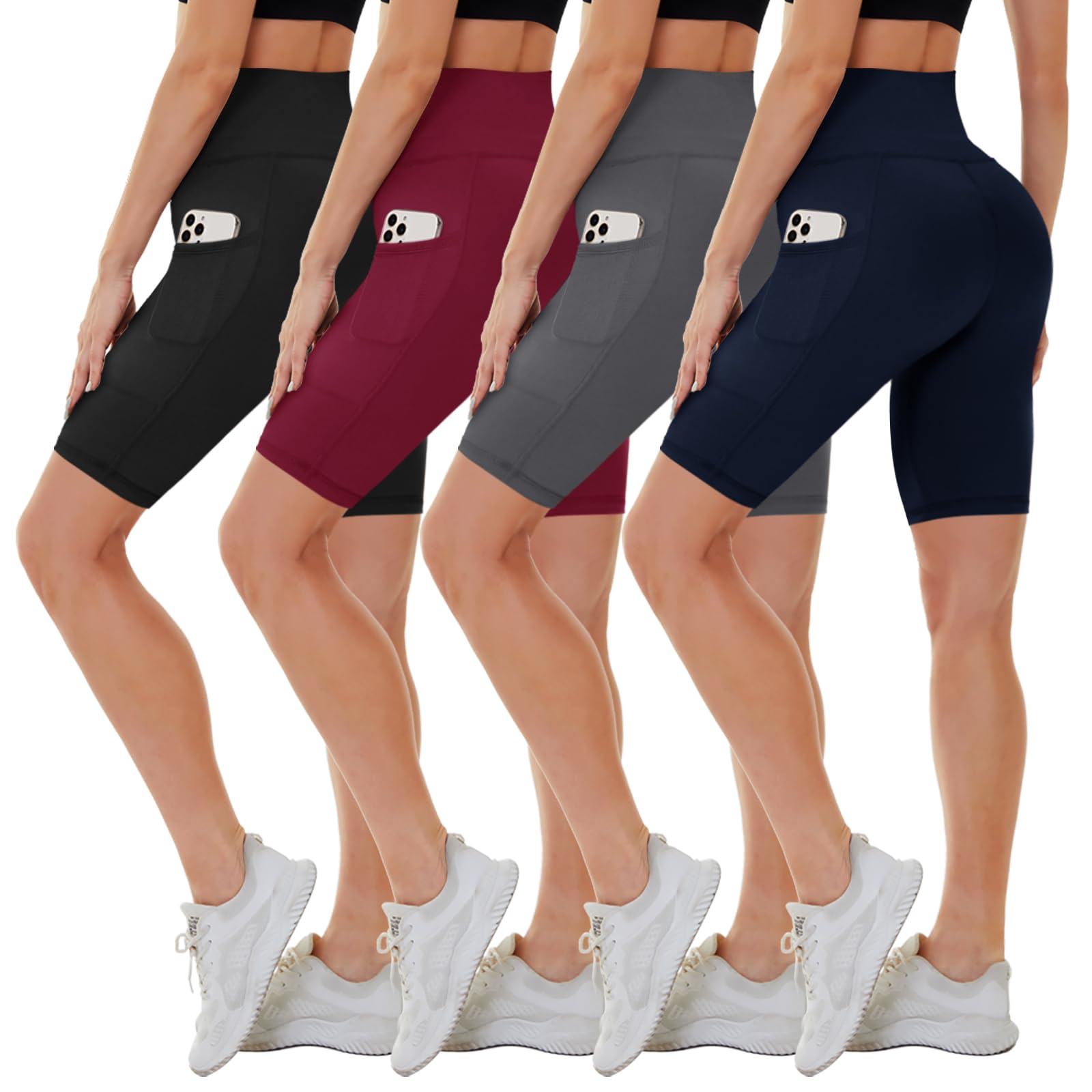 4 Pack Biker Shorts for Women High Waist - 5"/8" Tummy Control Soft Athletic Yoga Workout Running Gym Shorts