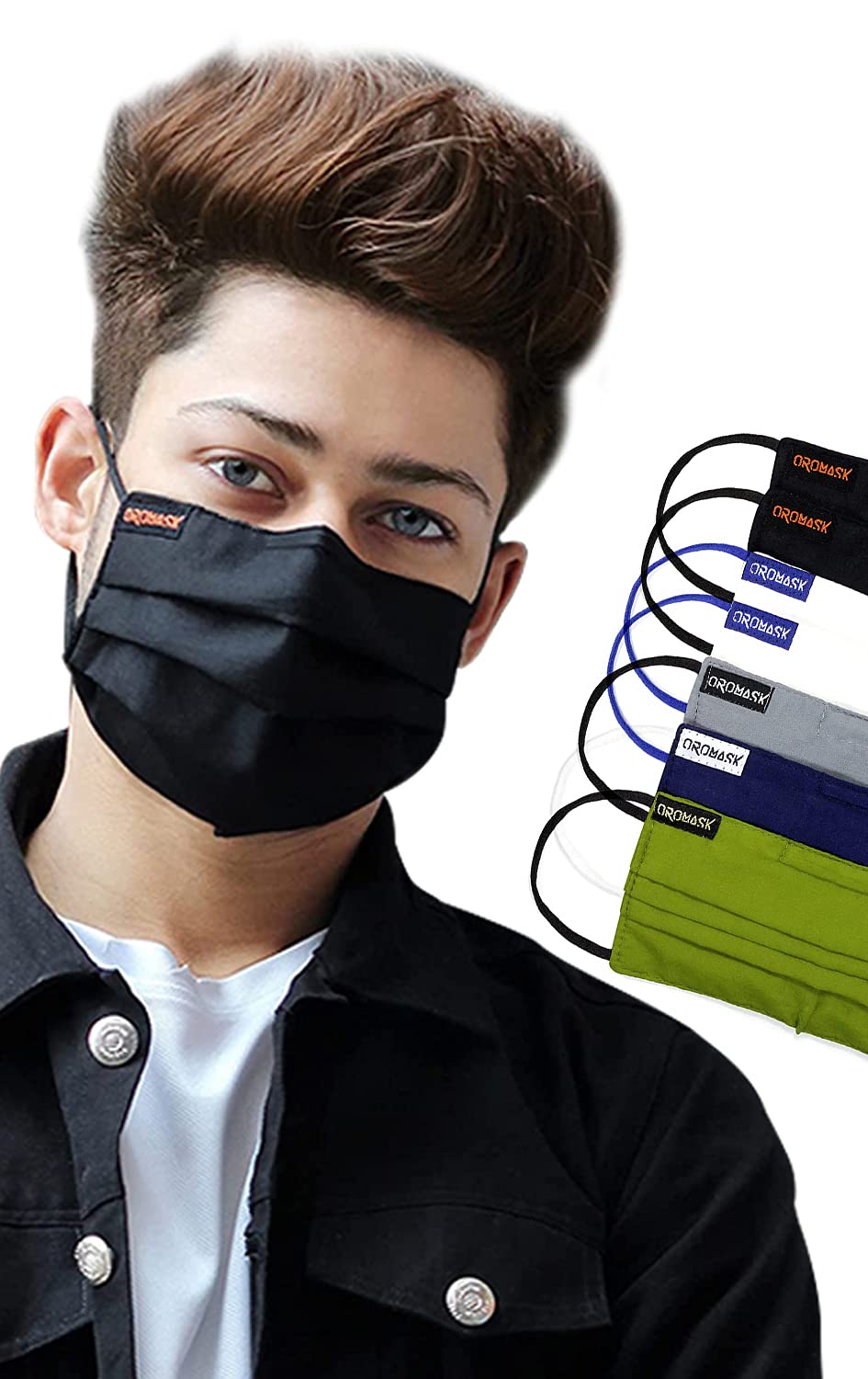 Oromask Premium Cotton Face Mask for Men Women 4 Layers (BFE>90%) Reusable Washable with Nose Clip & Mask Band MCPO7