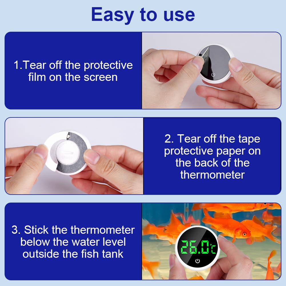 Flintronic Thermomètre d'Aquarium, Mini Thermomètre Aquarium Numérique, Affichage LED, Capteur de température haute précision, Convient aux aquariums d'eau douce et d'eau de mer