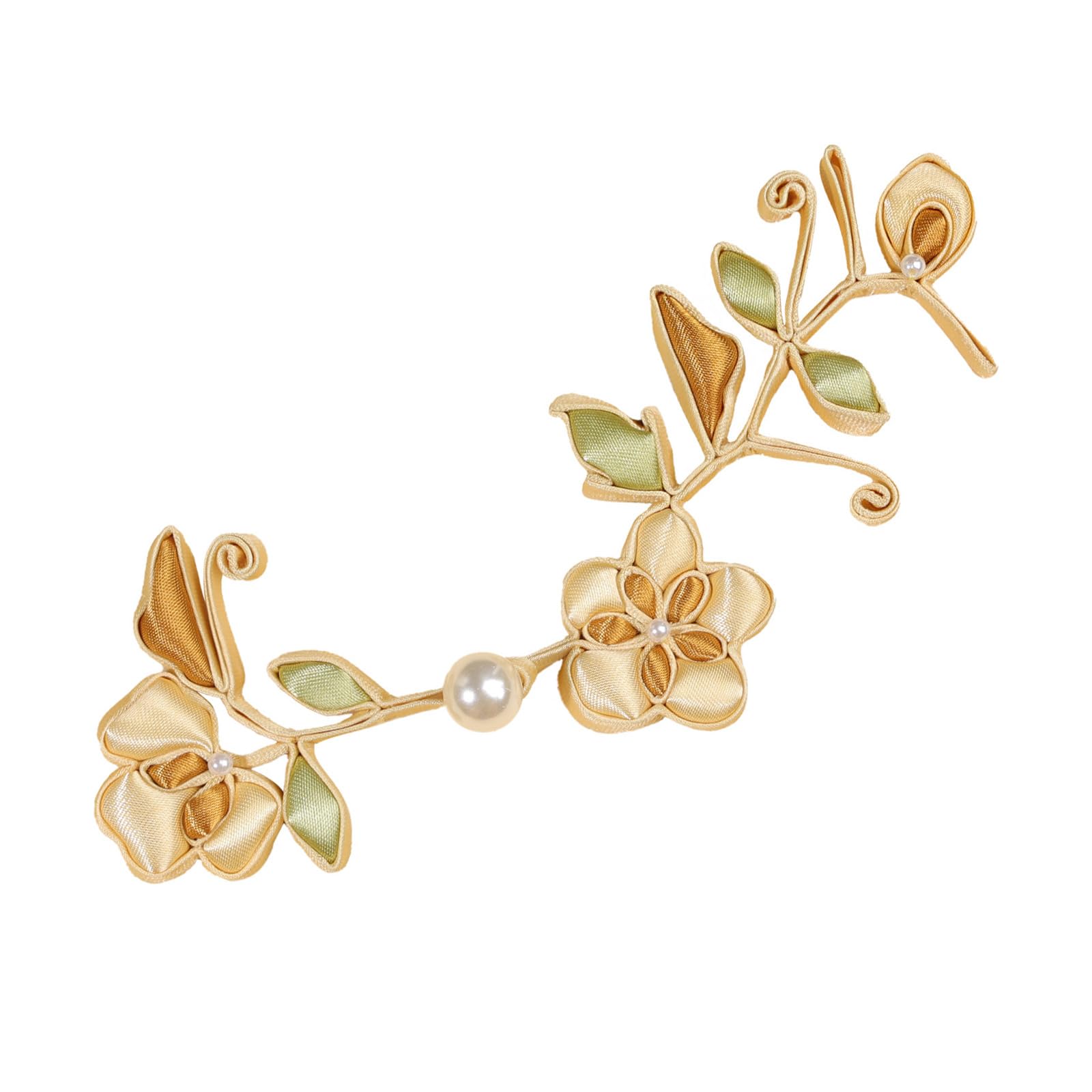 Woedpez Chinese Satins Cloth Button Featuring Golden Pearls Accent for Garments Traditional Costume Embellishments