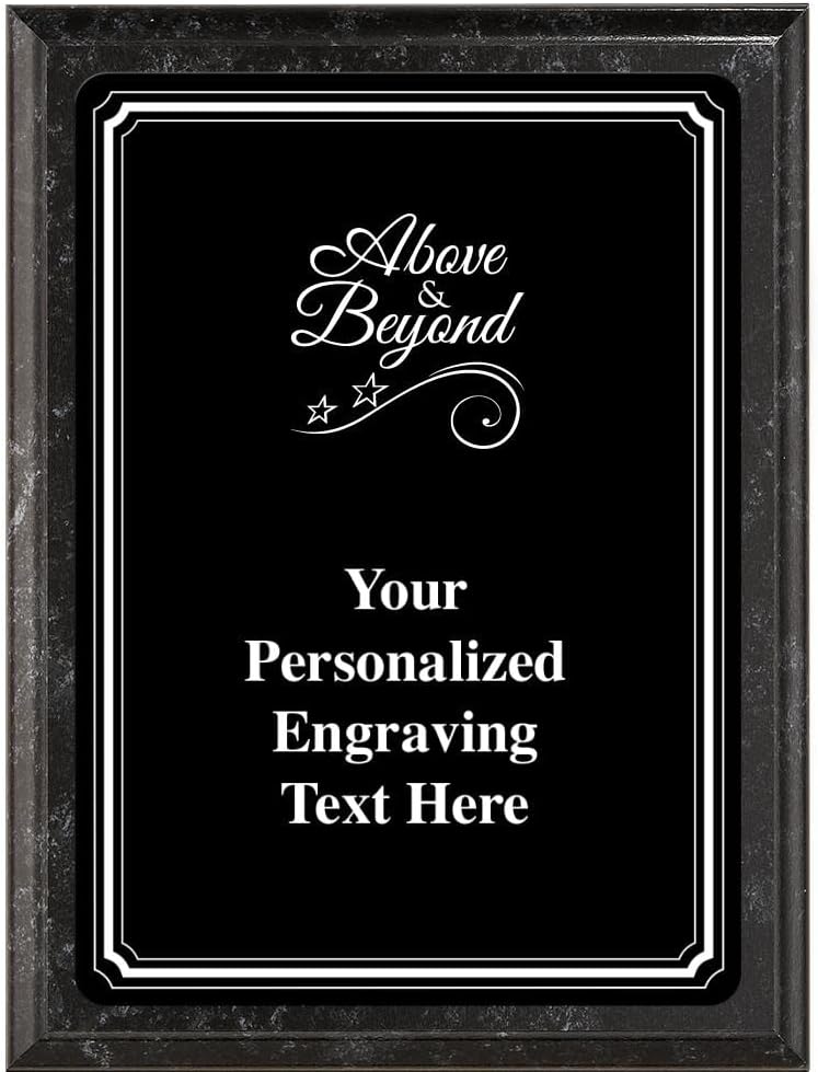 Crown Awards 6"X8" Color Metal Plate Above and Beyond Plaque, Personalized Above and Beyond Black Marbleized Plaque Award with Your Text Black Plate Prime