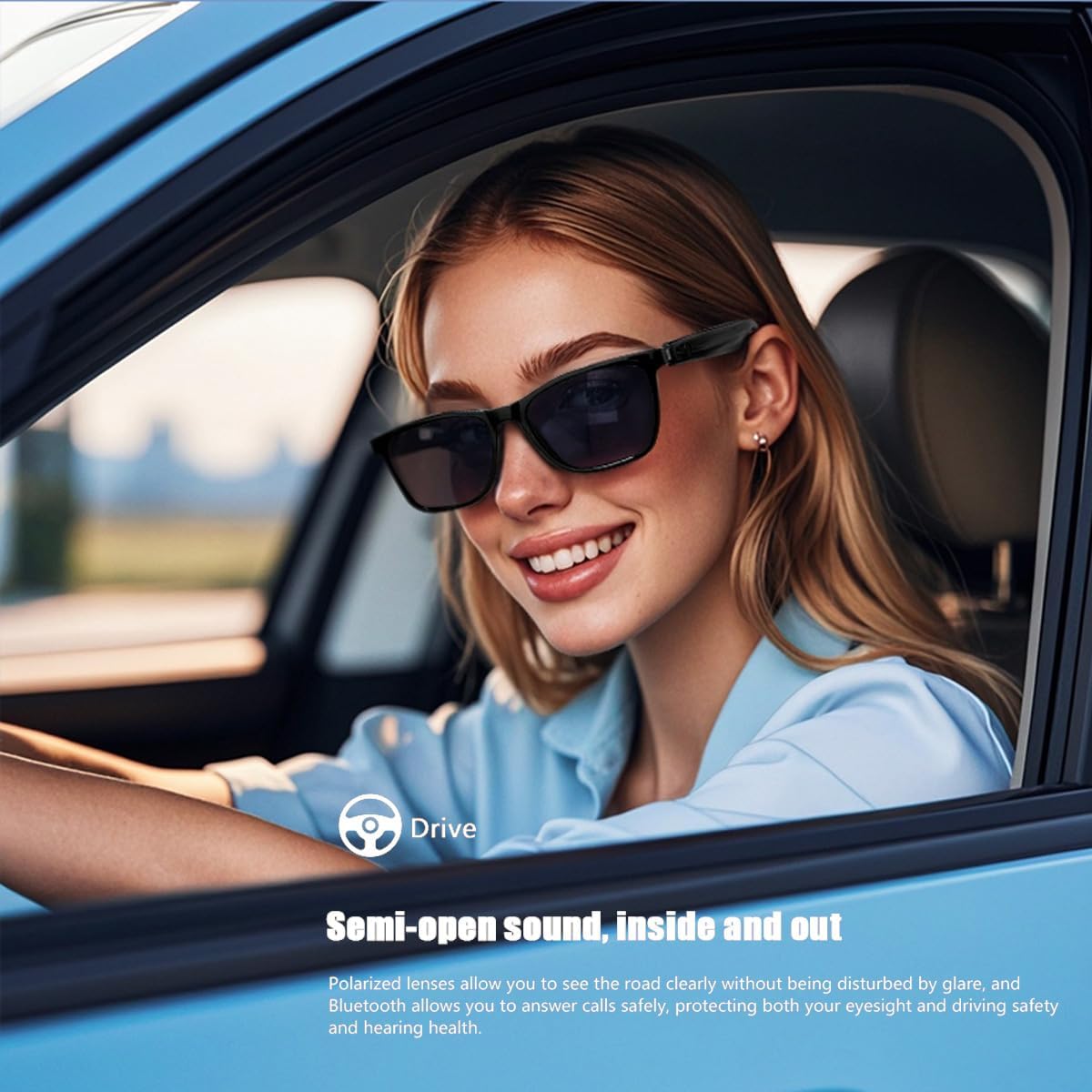 Person driving while wearing Enzemit GS05 Smart Glasses