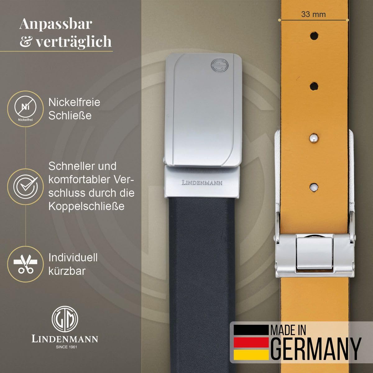 LINDENMANN Męski pasek ze skóry bydlęcej czarny Made in Germany