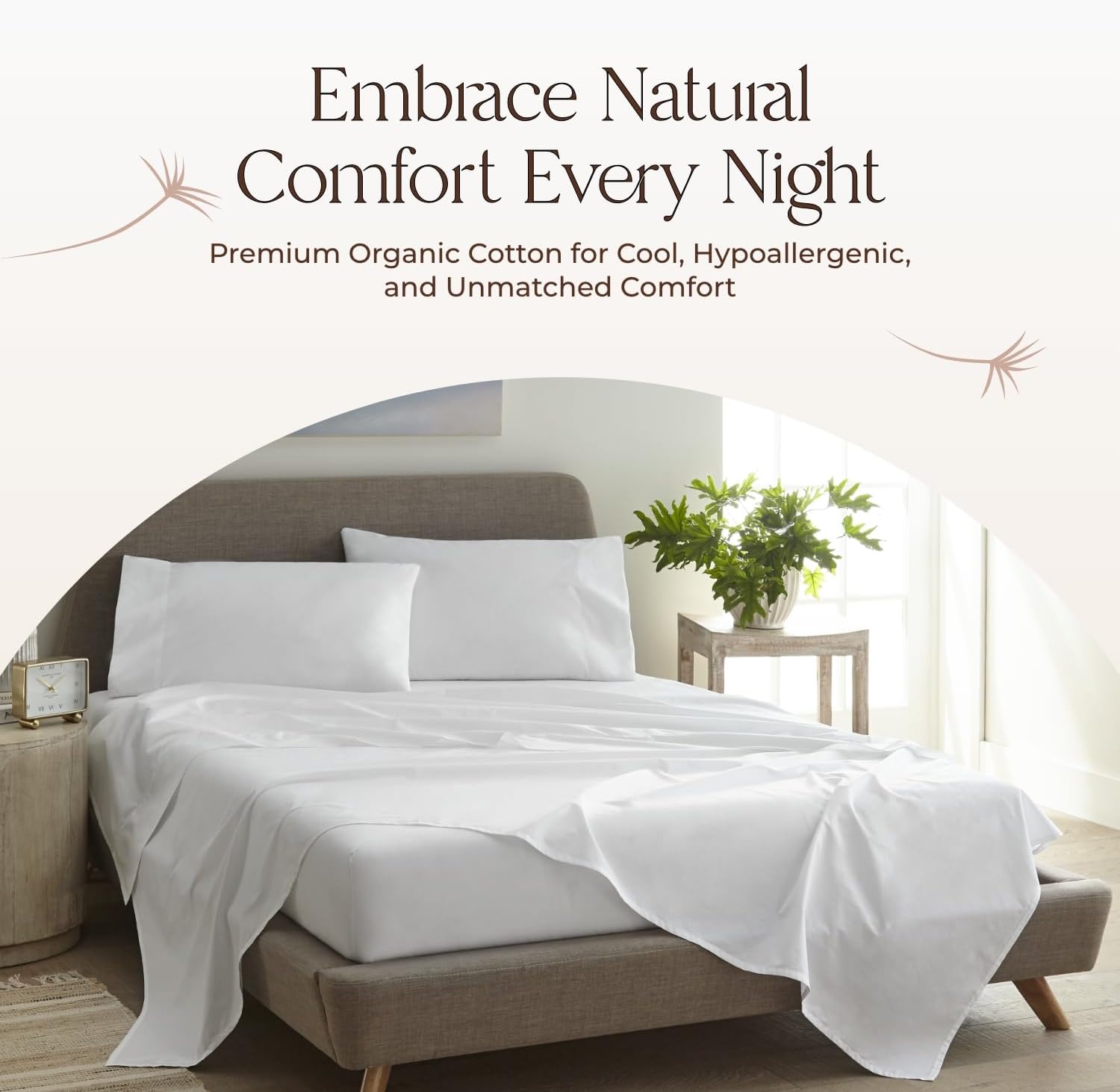 100% Organic Cotton Sheets King Size - GOTS Certified Cotton Percale Sheets with Crisp Cool & Breathable Percale Weave Perfect for Hot Sleepers - Durable Luxury 4 Piece Set (White, King)